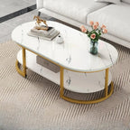 White Wood Oval Shelves Storage Sled Coffee Table