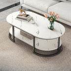 White Wood Oval Shelves Storage Sled Coffee Table