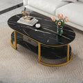White Wood Oval Shelves Storage Sled Coffee Table