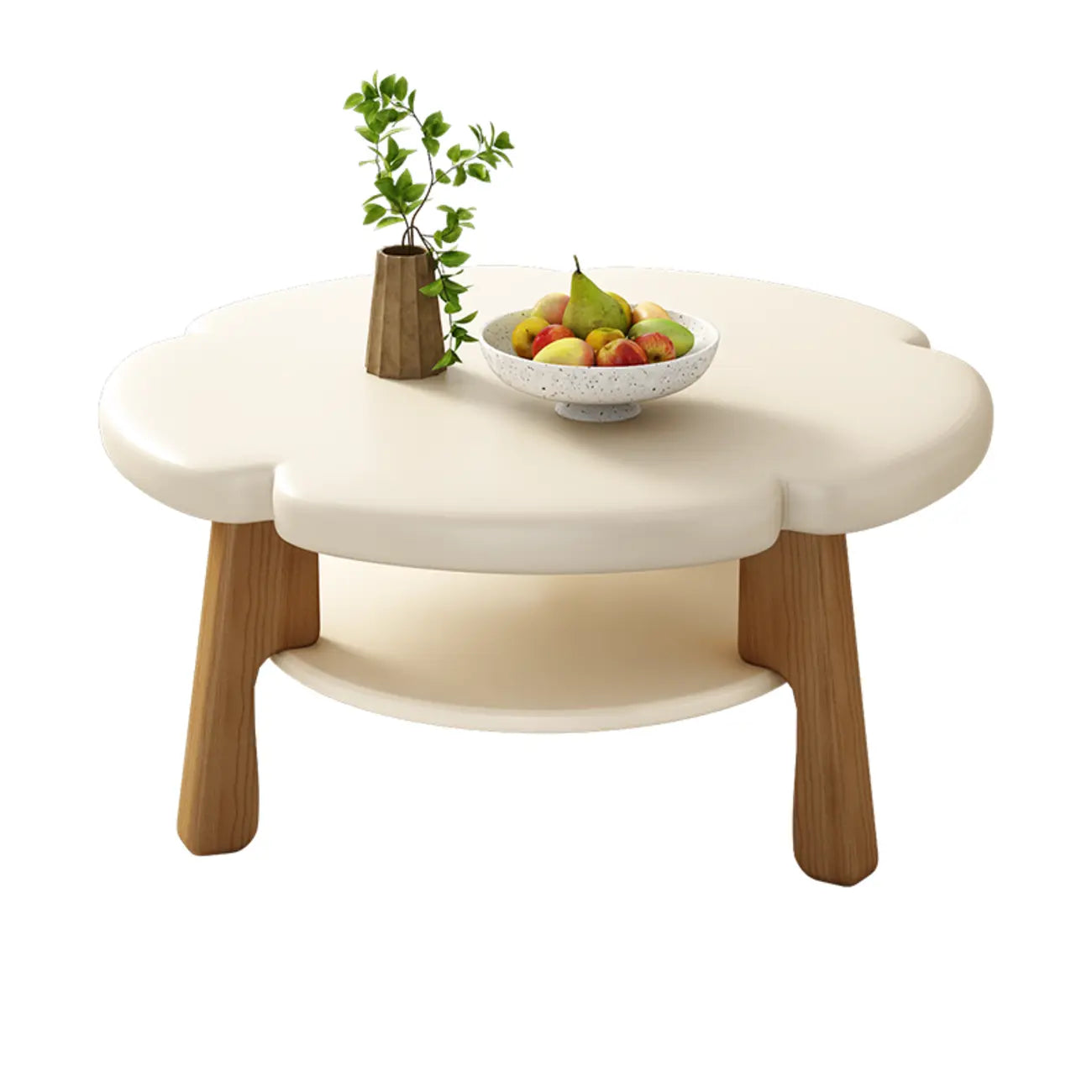 Irregular Cute Wooden Coffee Table with Storage for Living Room