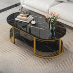 White Wood Oval Shelves Storage Sled Coffee Table