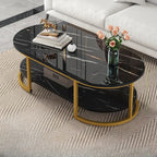 White Wood Oval Shelves Storage Sled Coffee Table