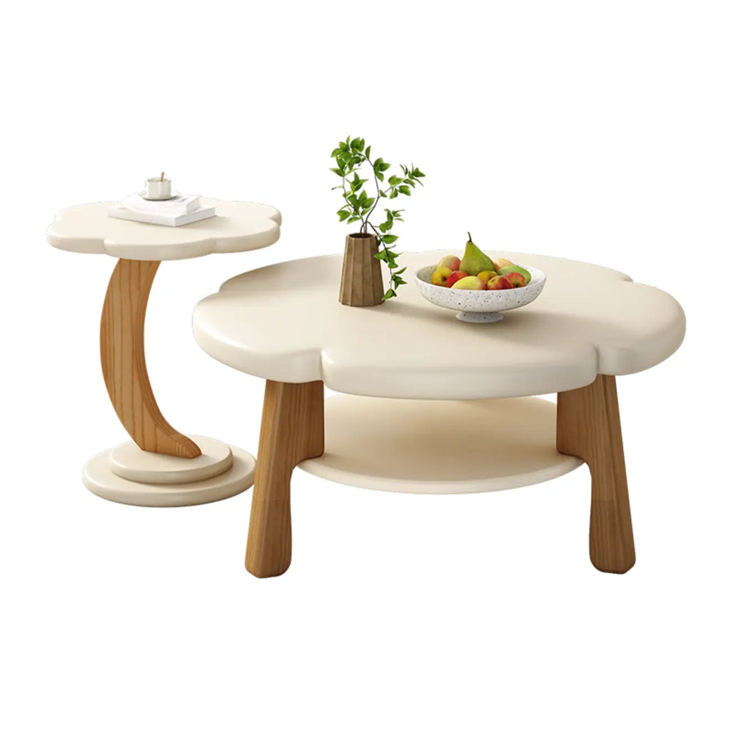 Irregular Cute Wooden Coffee Table with Storage for Living Room