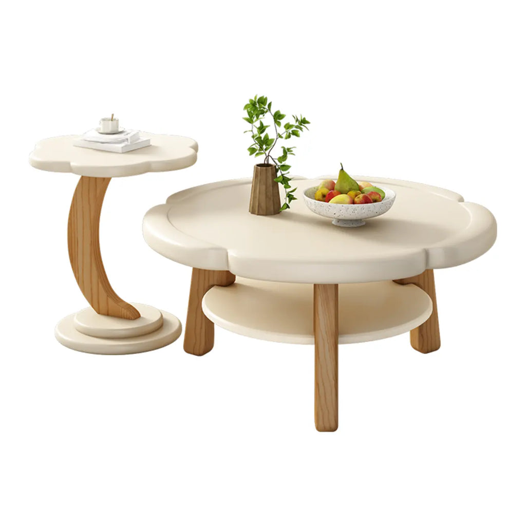 Irregular Cute Wooden Coffee Table with Storage for Living Room