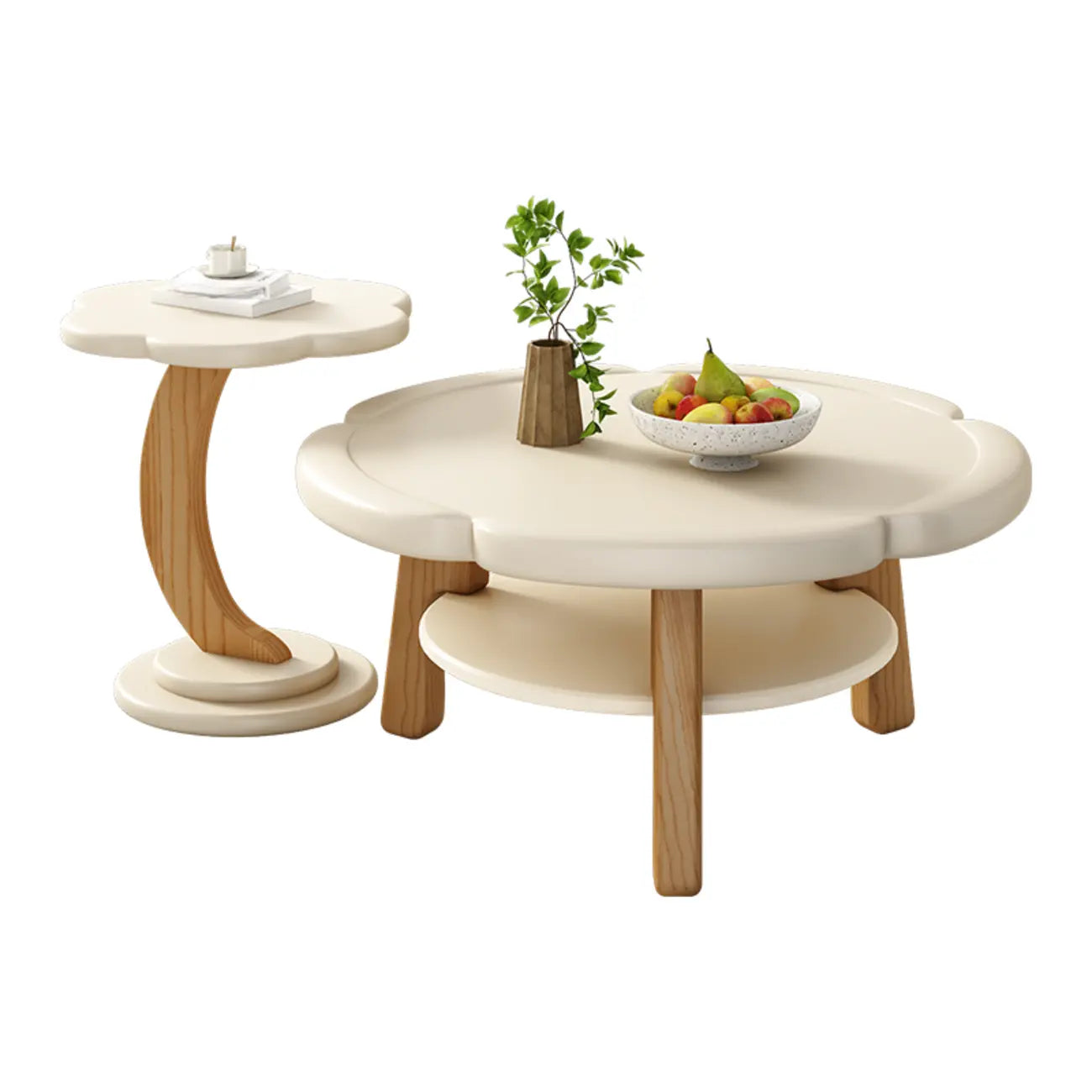 Irregular Cute Wooden Coffee Table with Storage for Living Room