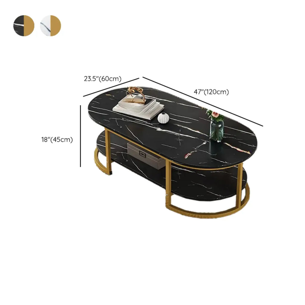 White Wood Oval Shelves Storage Sled Coffee Table