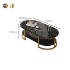 White Wood Oval Shelves Storage Sled Coffee Table