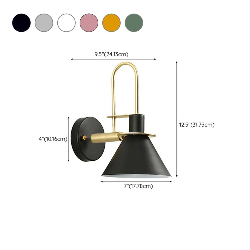 Modern 1-Light Cone Bath Vanity Light with Iron Shade