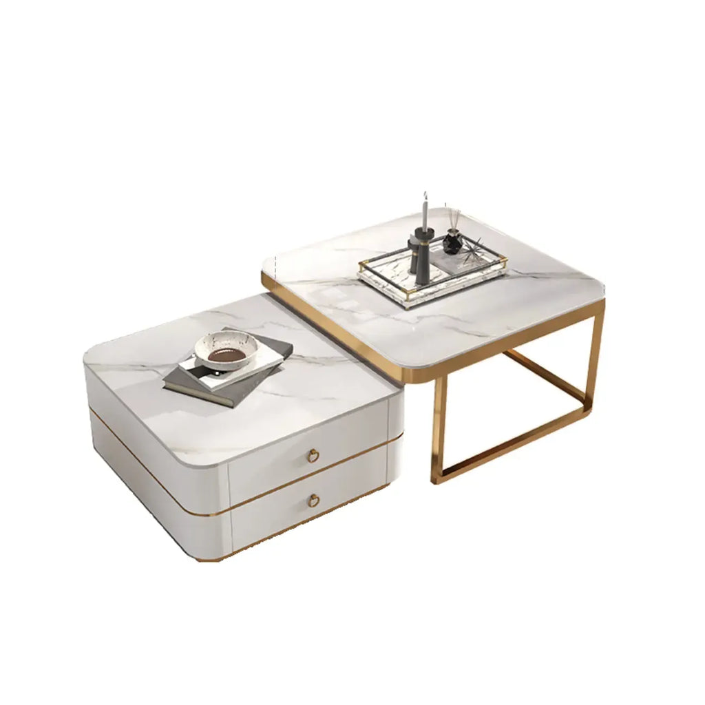 Modern White 2 Nesting Coffee Table Set with Storage