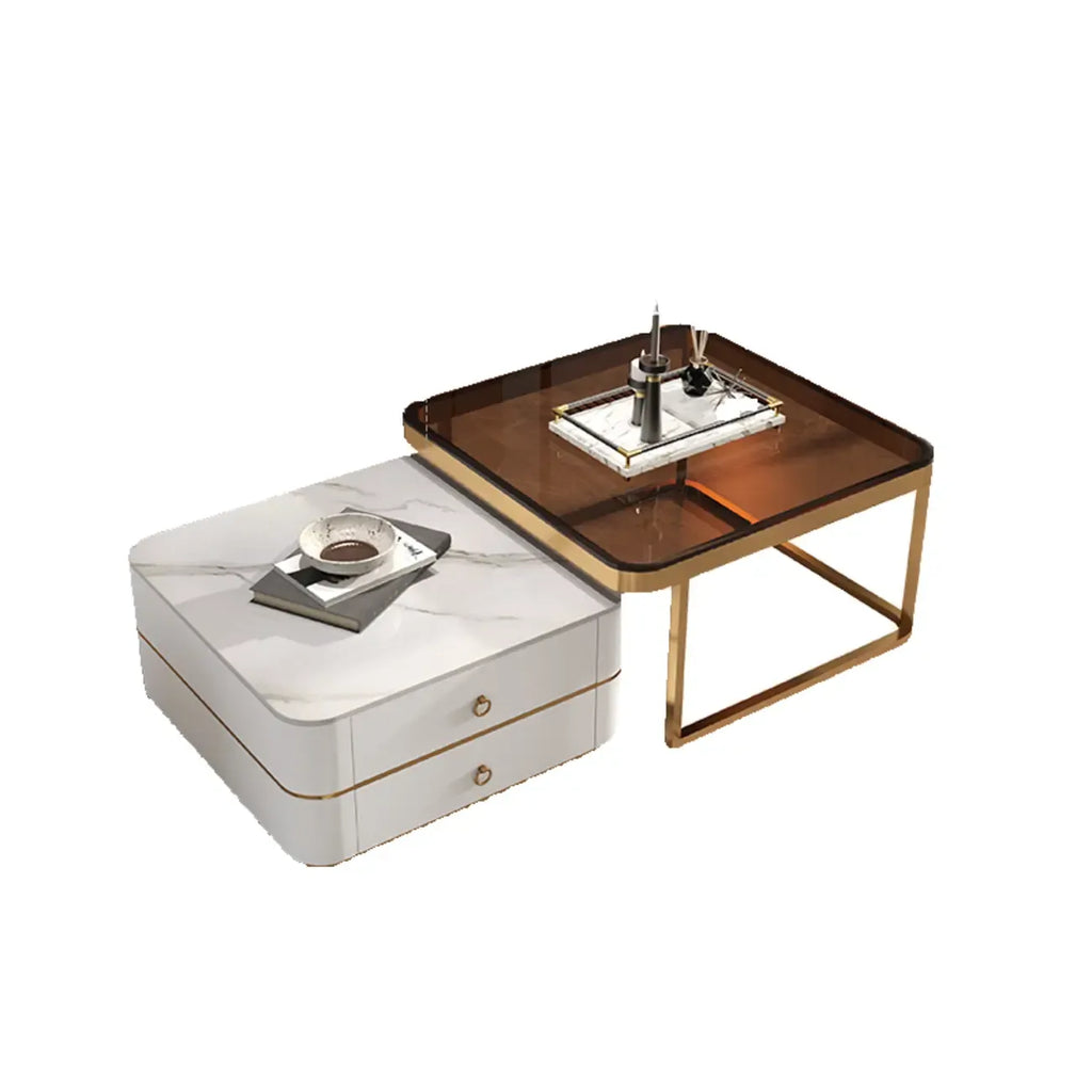 Modern White 2 Nesting Coffee Table Set with Storage