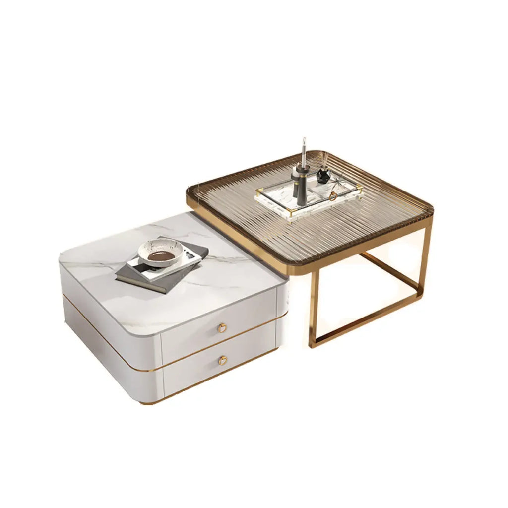 Modern White 2 Nesting Coffee Table Set with Storage