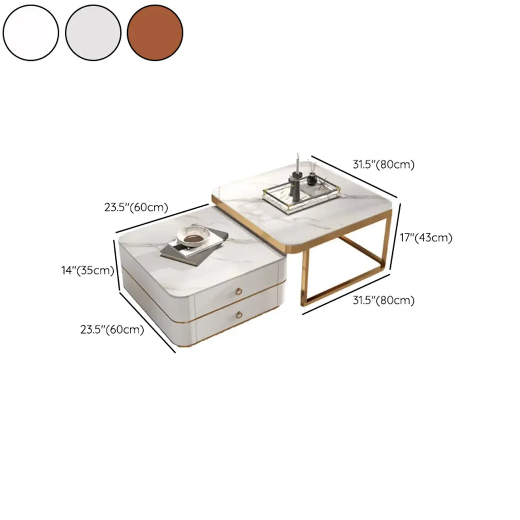 Modern White 2 Nesting Coffee Table Set with Storage