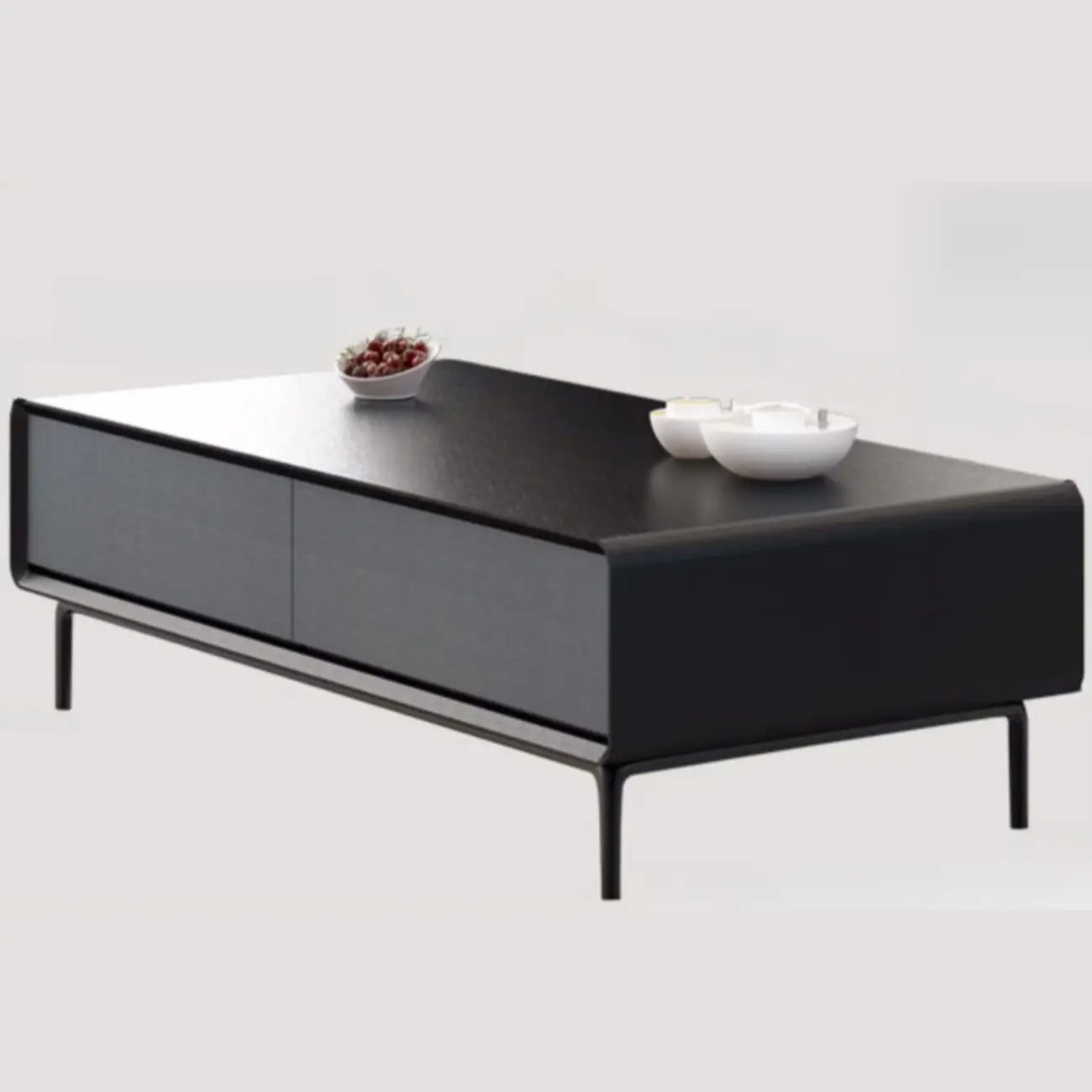 Modern Minimalist Wood Black Coffee Table with Drawers & Legs