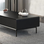 Modern Minimalist Wood Black Coffee Table with Drawers & Legs