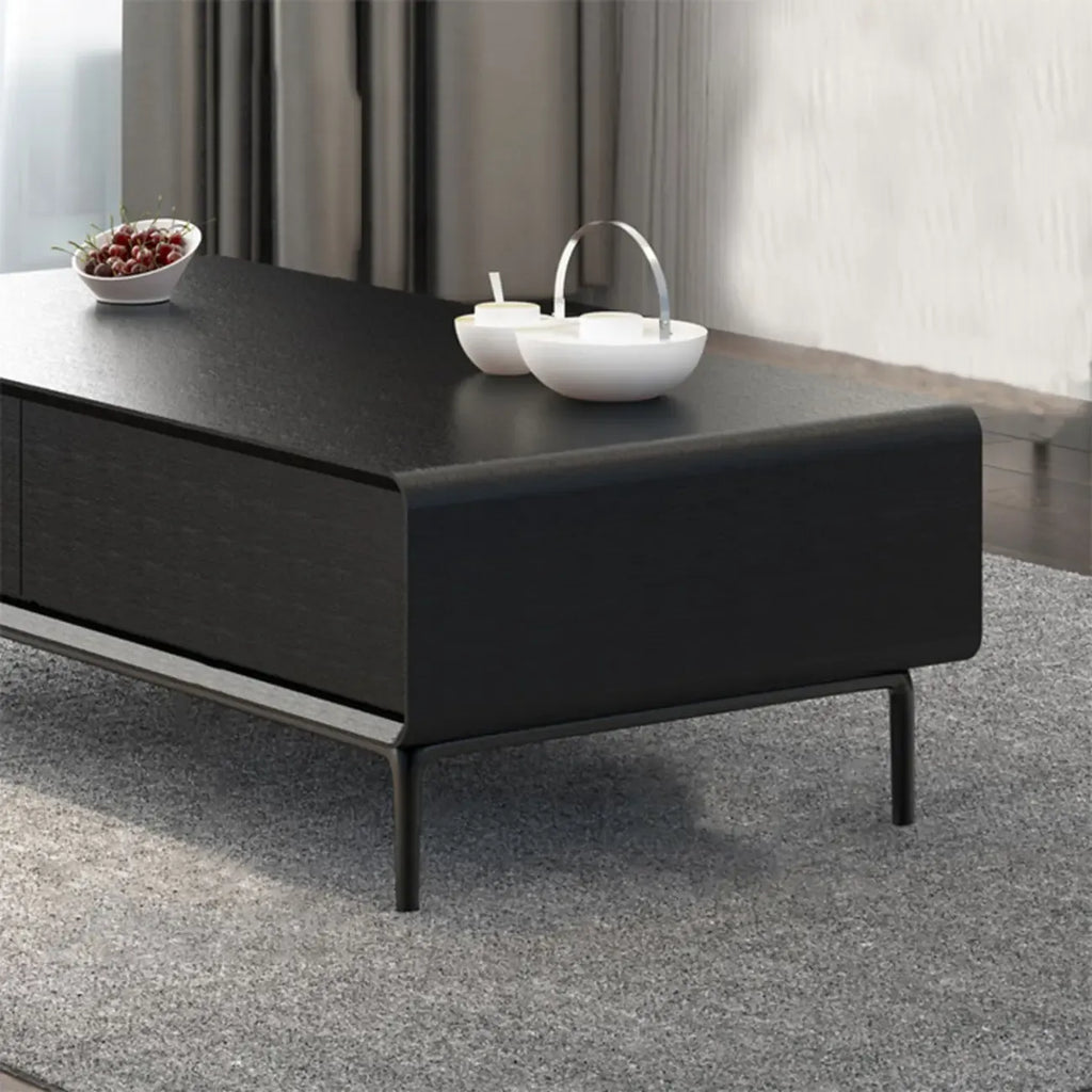 Modern Minimalist Wood Black Coffee Table with Drawers & Legs