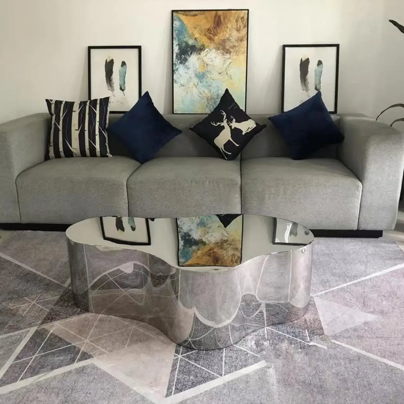 Abstract Modern Metal Mirror Coffee Table