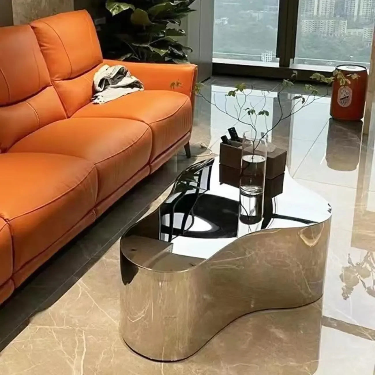 Abstract Modern Metal Mirror Coffee Table