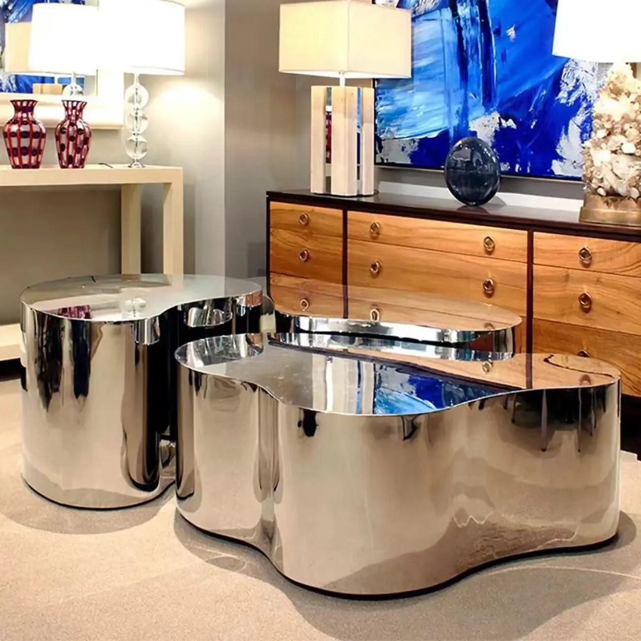 Abstract Modern Metal Mirror Coffee Table