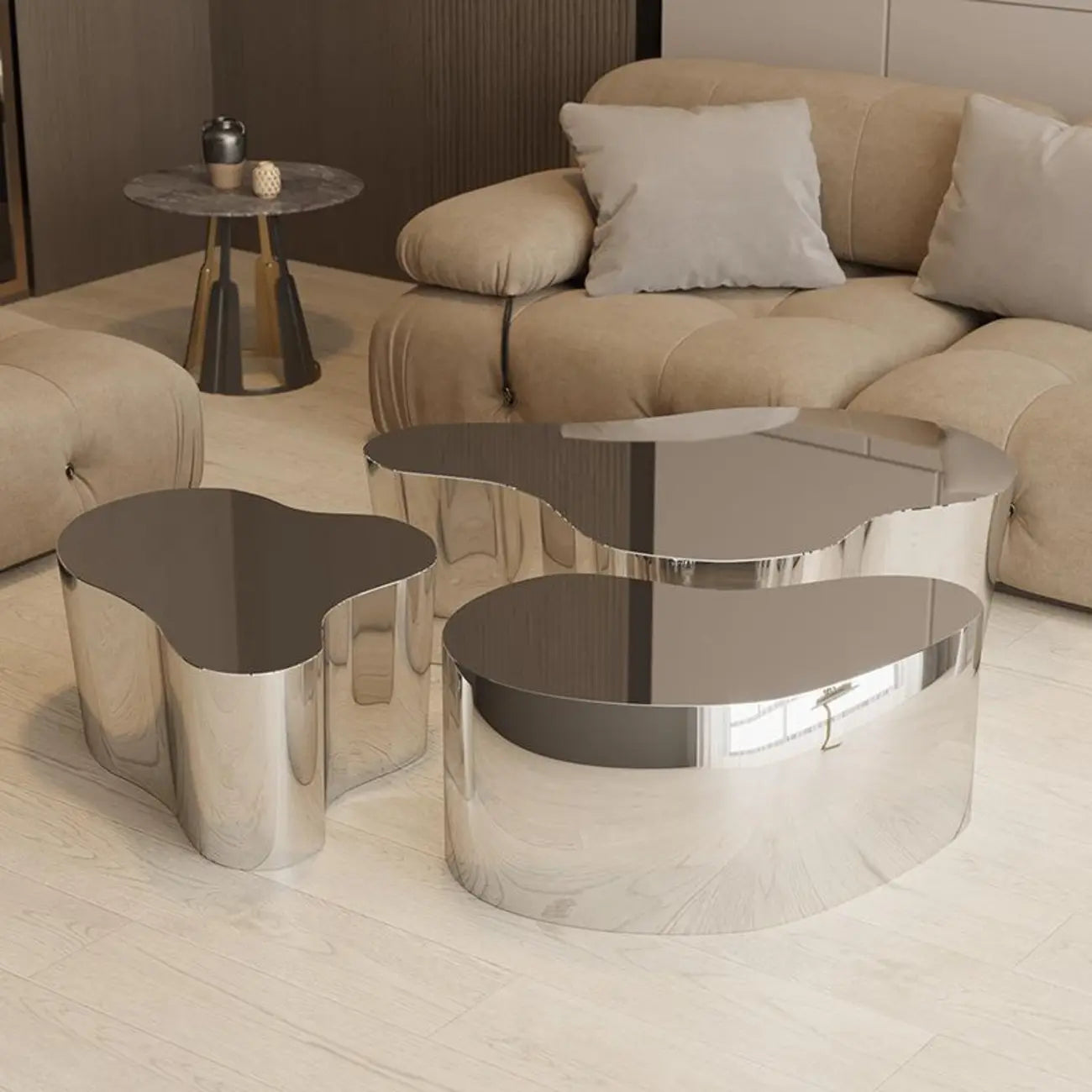 Abstract Modern Metal Mirror Coffee Table