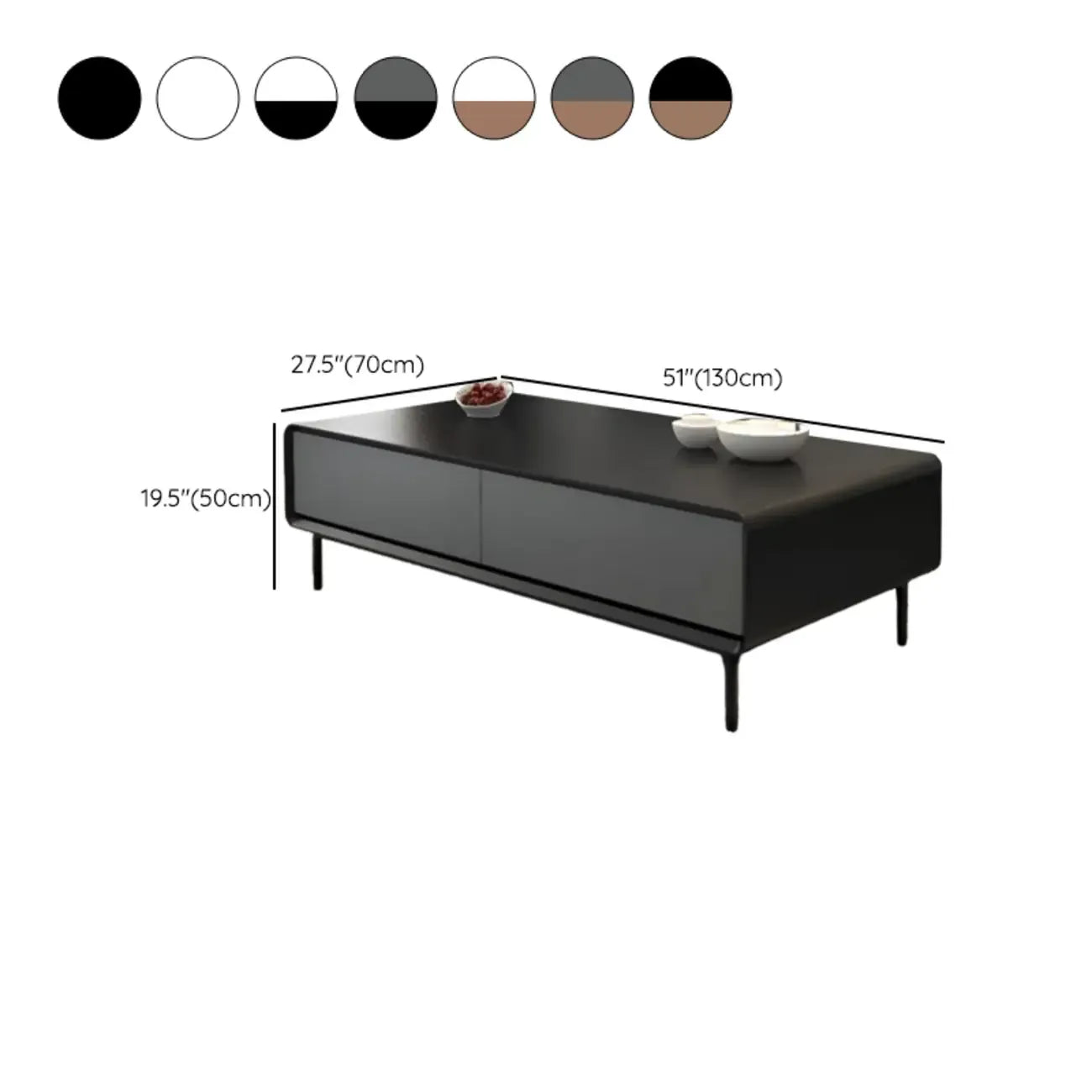 Modern Minimalist Wood Black Coffee Table with Drawers & Legs