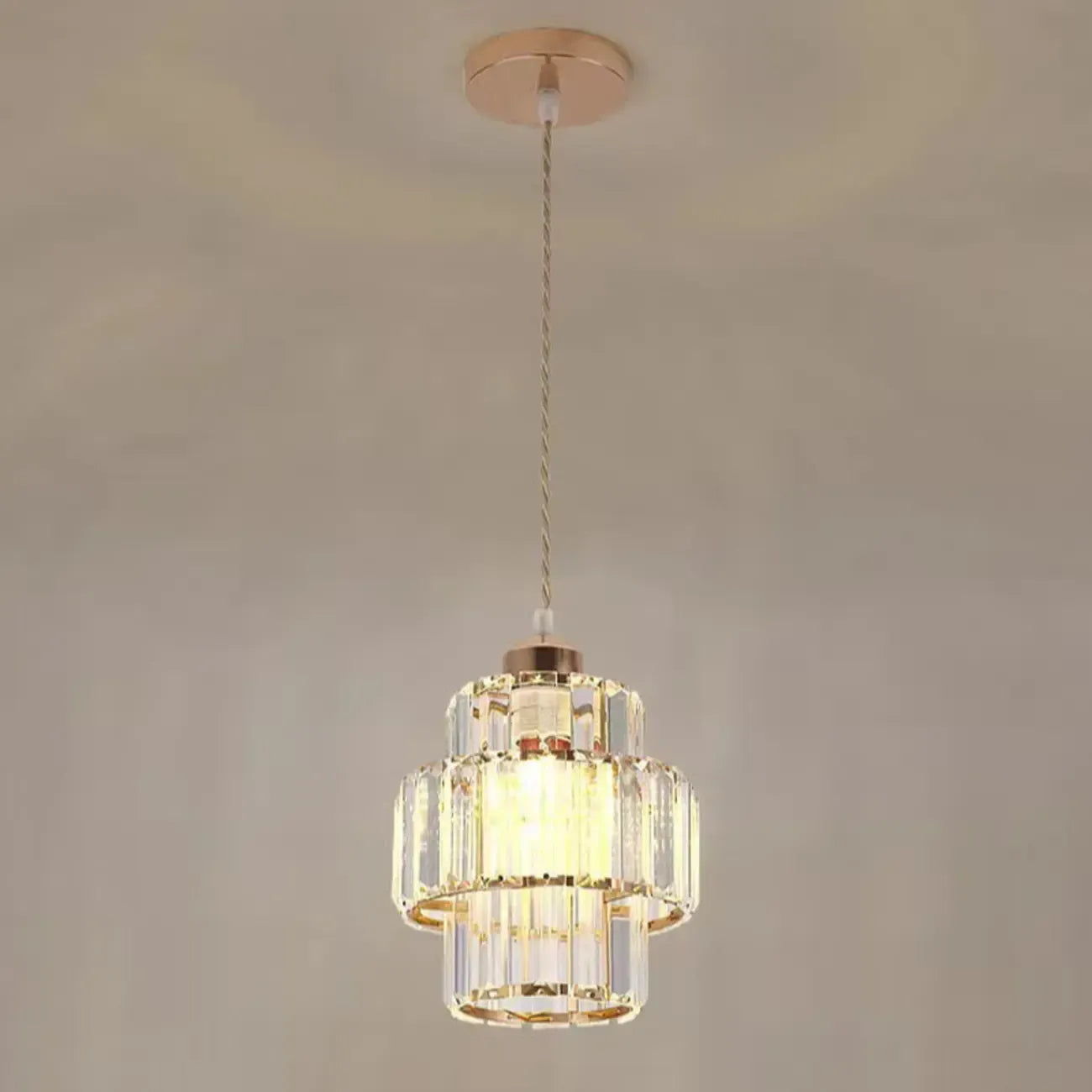 Elegant Clear Crystal Cylinder Pendant Light for Dining Room