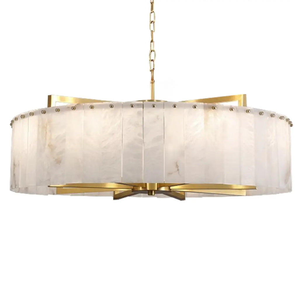 Adjustable Round Marble Chandelier with Sheet Lampshade