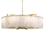 Adjustable Round Marble Chandelier with Sheet Lampshade