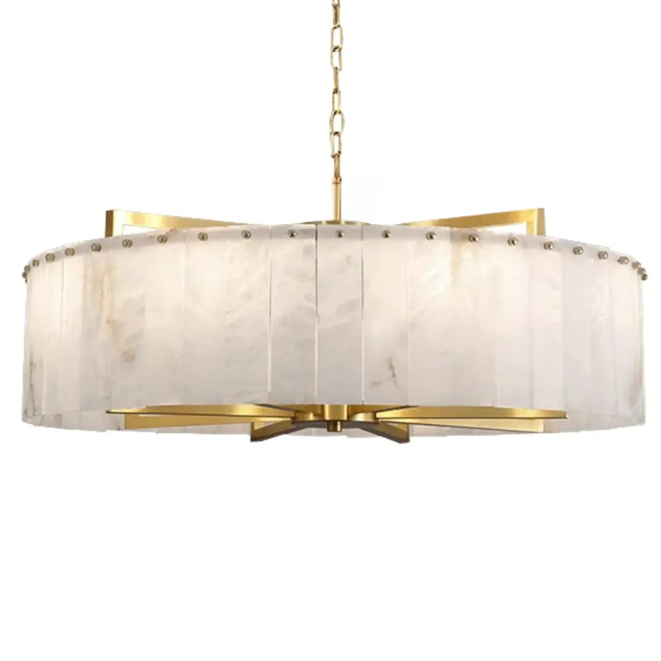 Adjustable Round Marble Chandelier with Sheet Lampshade