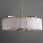 Adjustable Round Marble Chandelier with Sheet Lampshade