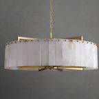 Adjustable Round Marble Chandelier with Sheet Lampshade