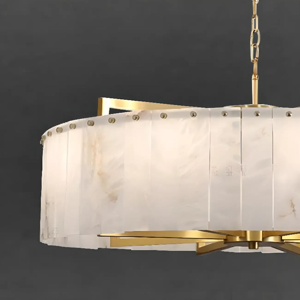 Adjustable Round Marble Chandelier with Sheet Lampshade