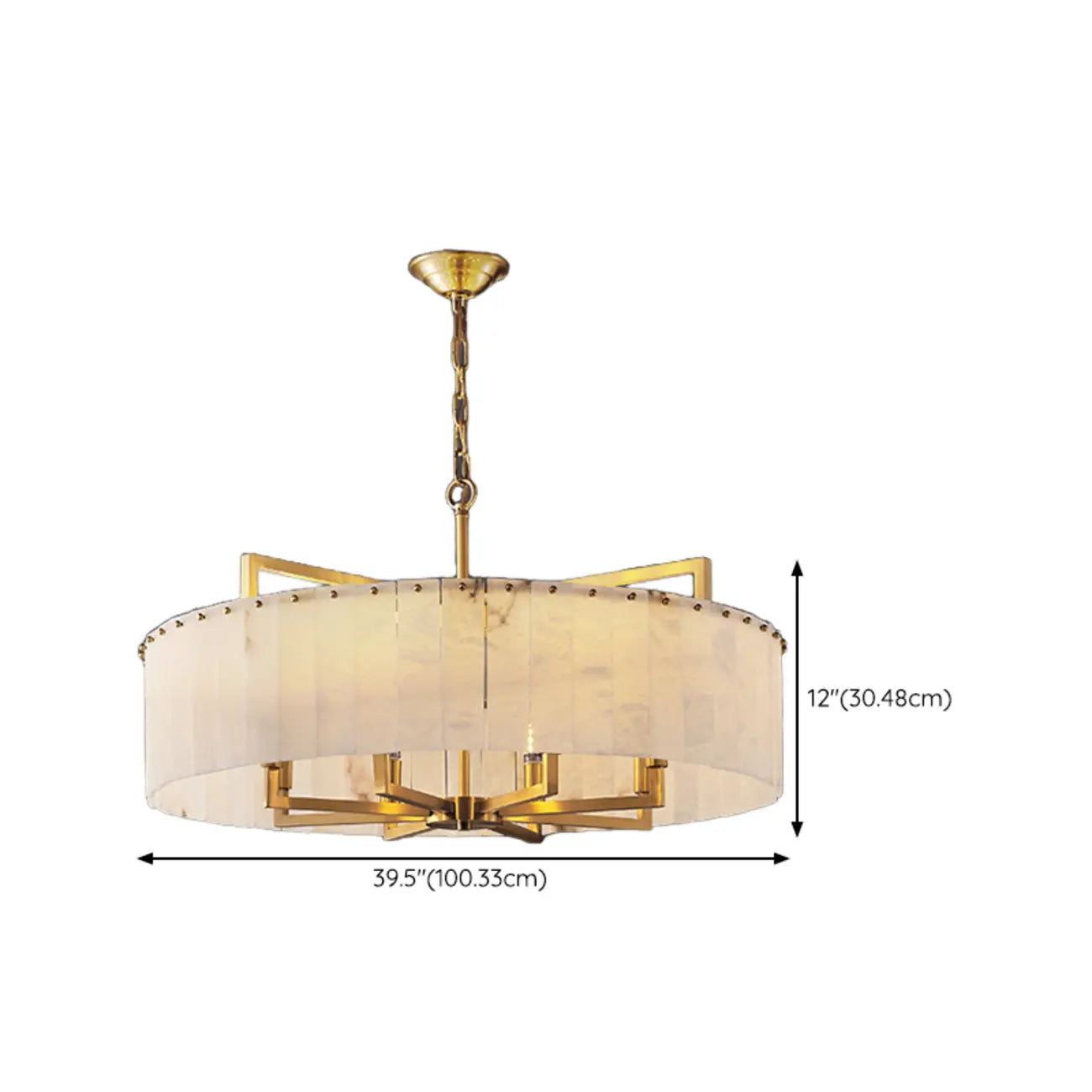 Adjustable Round Marble Chandelier with Sheet Lampshade
