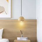 Minimalist Mini Wood Globe Pendant Light for Bedside