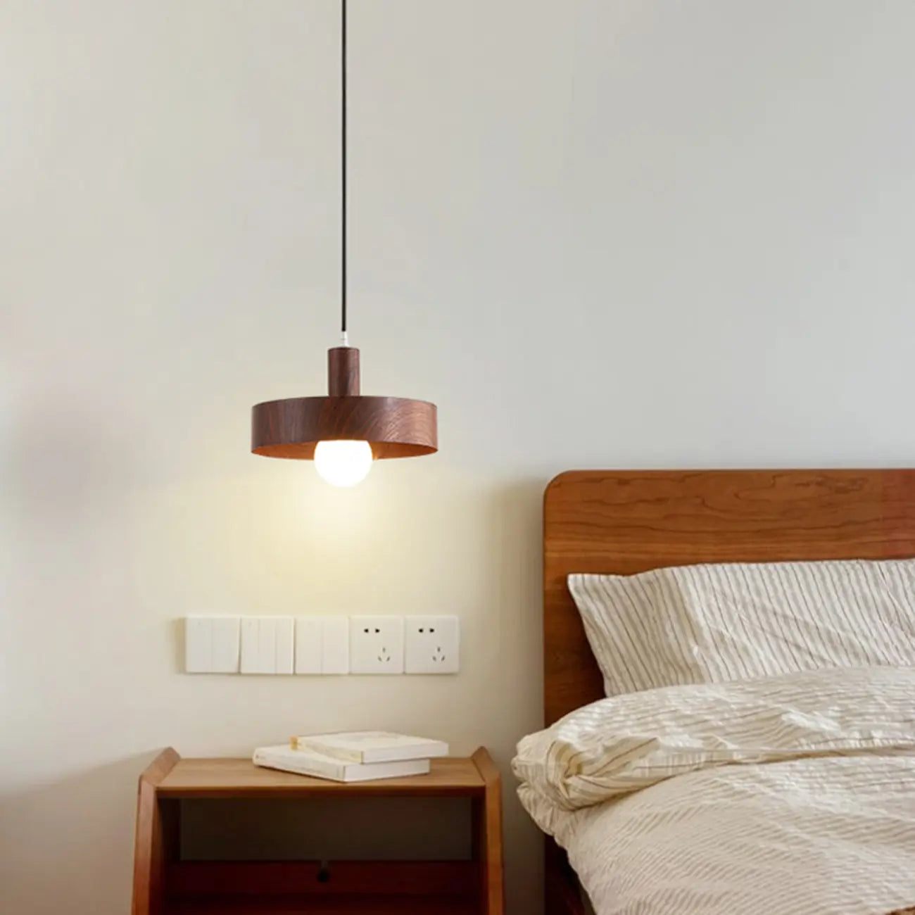 Minimalist Mini Wood Globe Pendant Light for Bedside