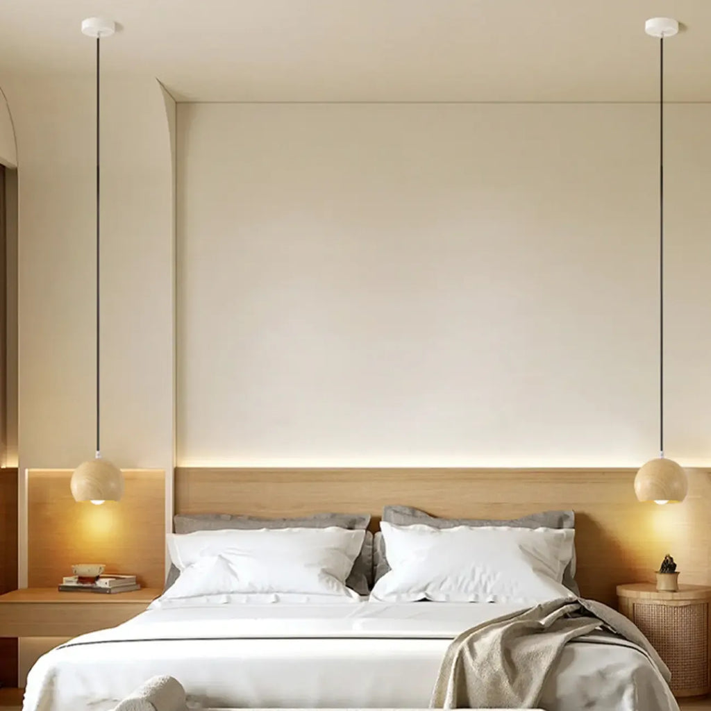 Minimalist Mini Wood Globe Pendant Light for Bedside