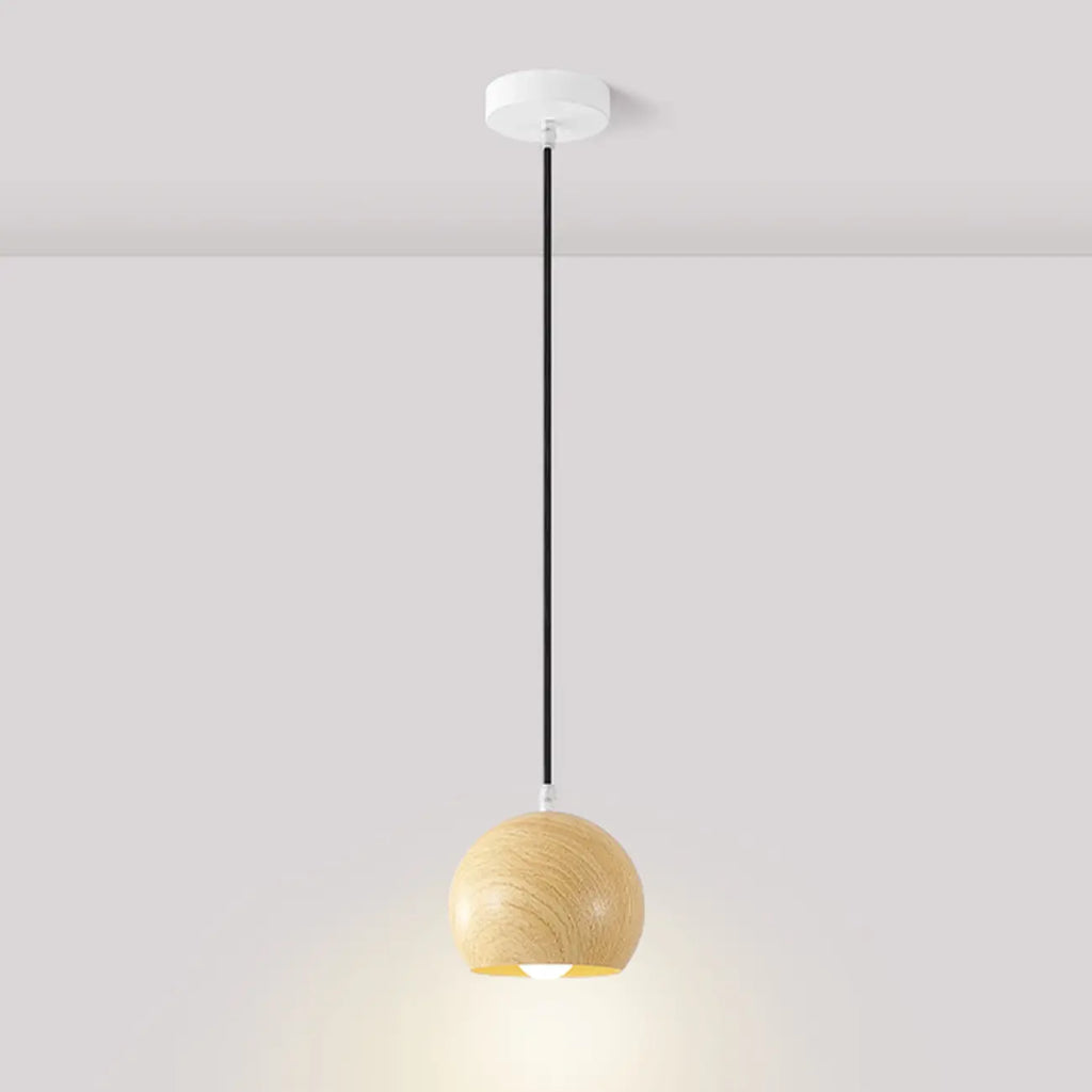 Minimalist Mini Wood Globe Pendant Light for Bedside
