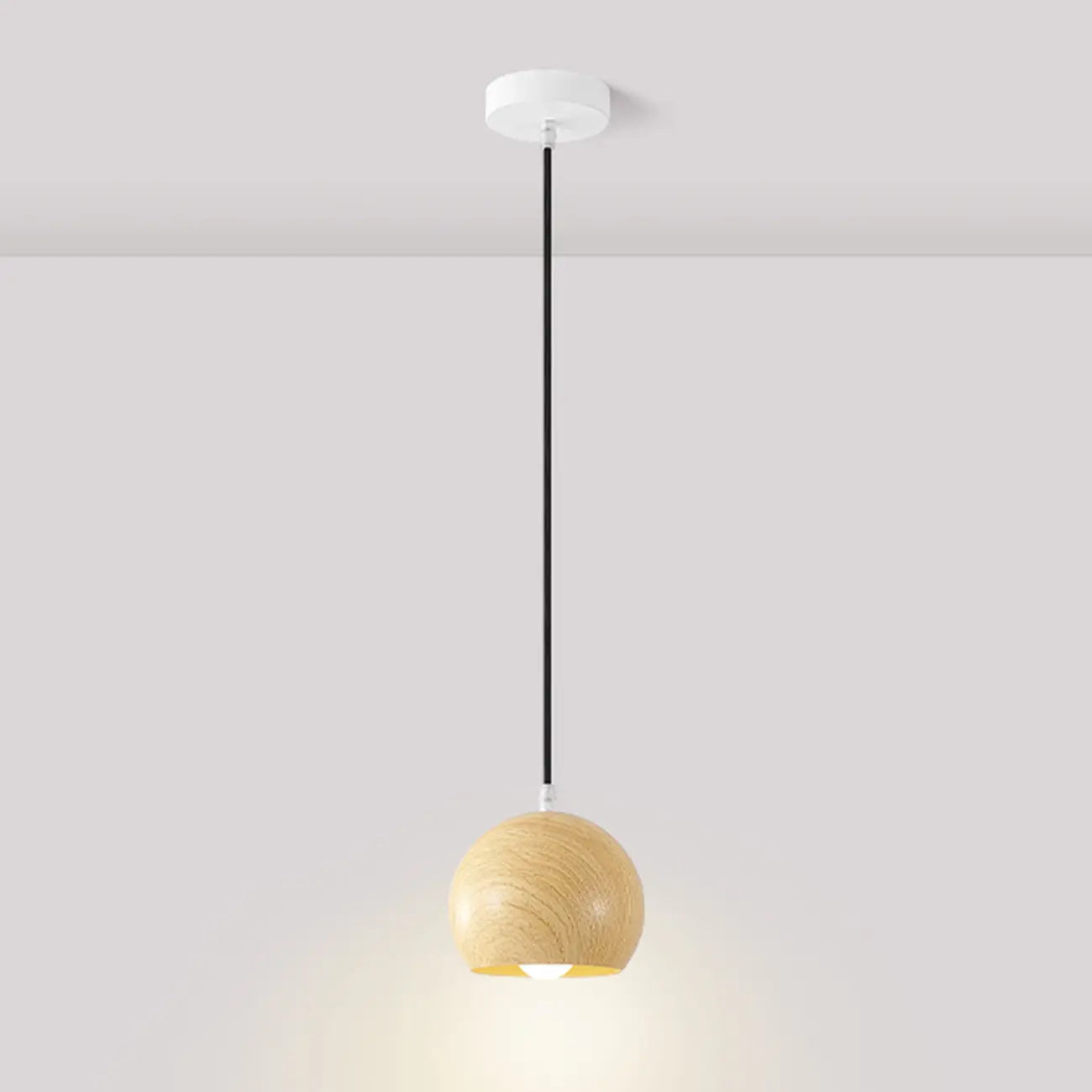 Minimalist Mini Wood Globe Pendant Light for Bedside