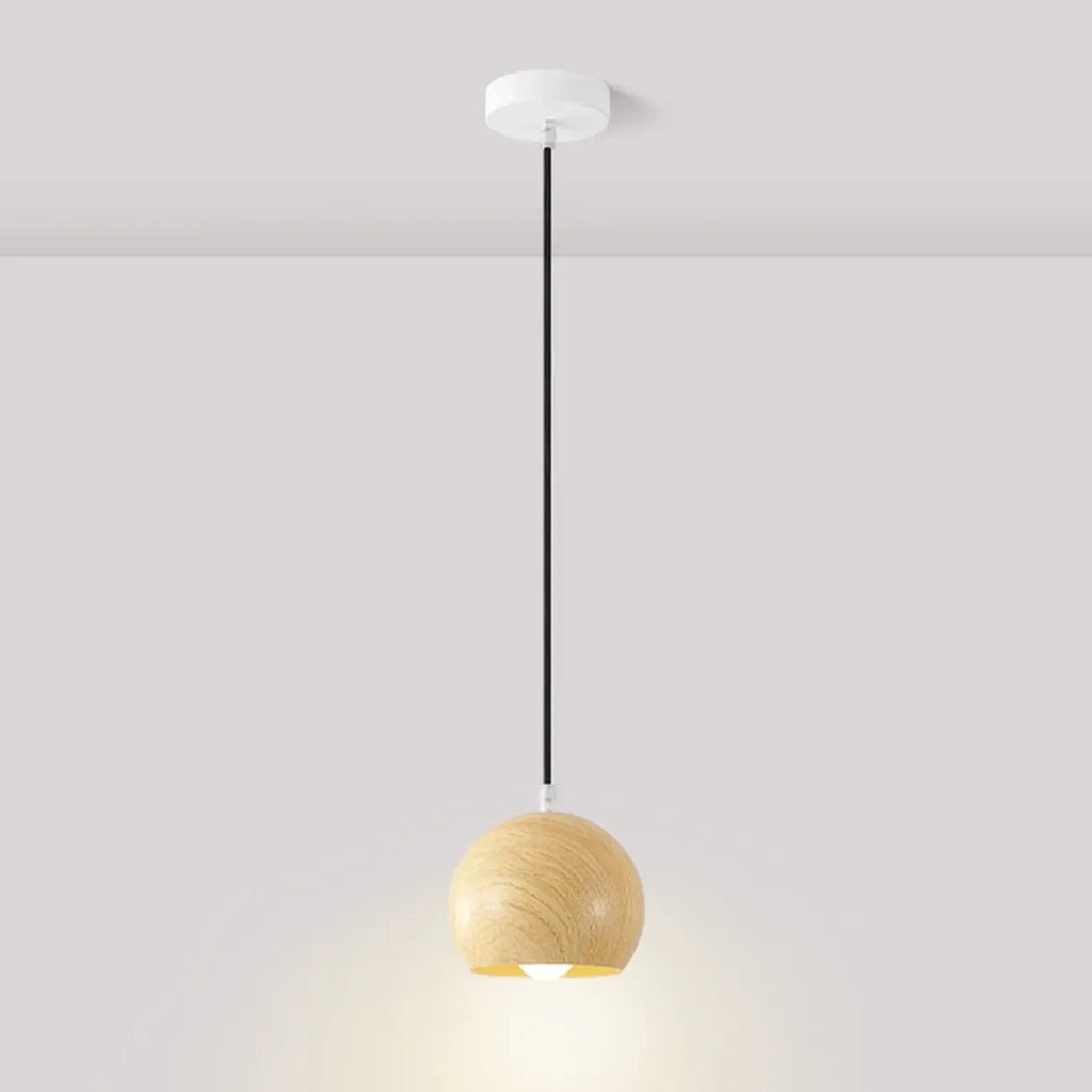 Minimalist Mini Wood Globe Pendant Light for Bedside