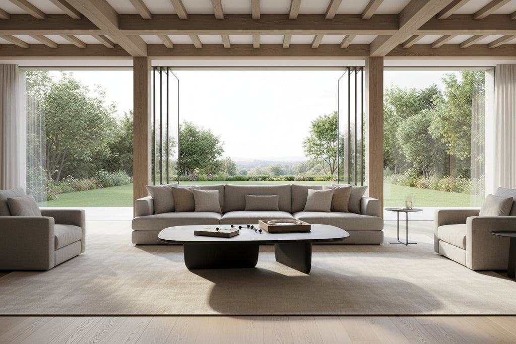 14 in Modern Black Oval Coffee Table with Double Pedestal