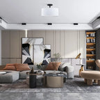 Cylinder Fabric LED Semi Flush Ceiling Light for Living Room