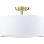 Cylinder Fabric LED Semi Flush Ceiling Light for Living Room