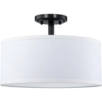 Cylinder Fabric LED Semi Flush Ceiling Light for Living Room