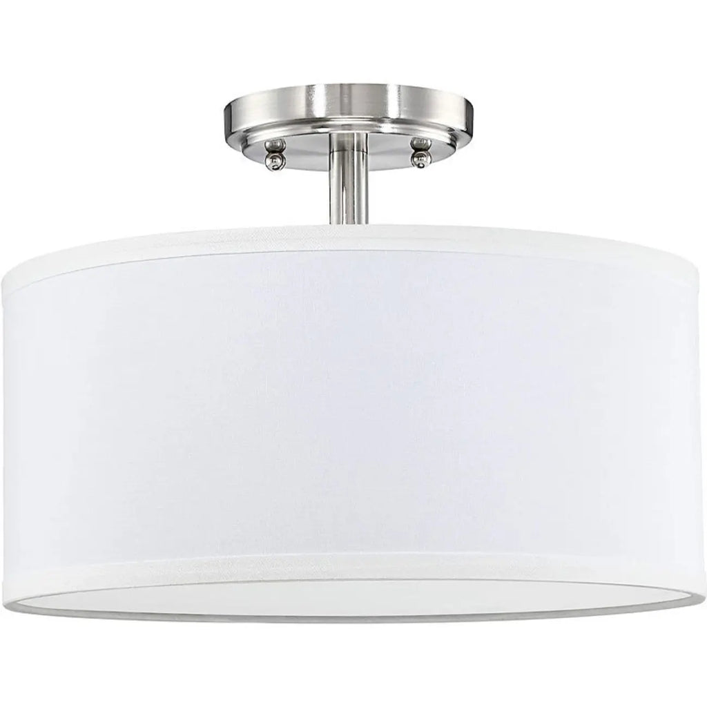 Cylinder Fabric LED Semi Flush Ceiling Light for Living Room