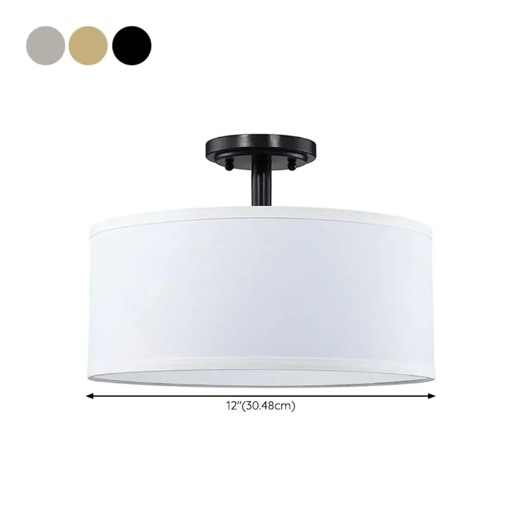Cylinder Fabric LED Semi Flush Ceiling Light for Living Room