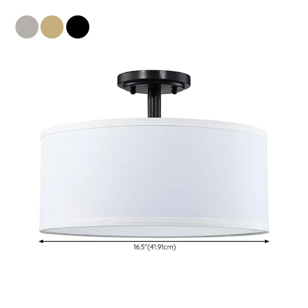 Cylinder Fabric LED Semi Flush Ceiling Light for Living Room