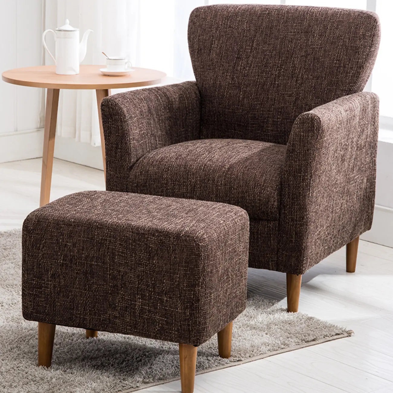 Modern Brown Linen Armchair for Living Room