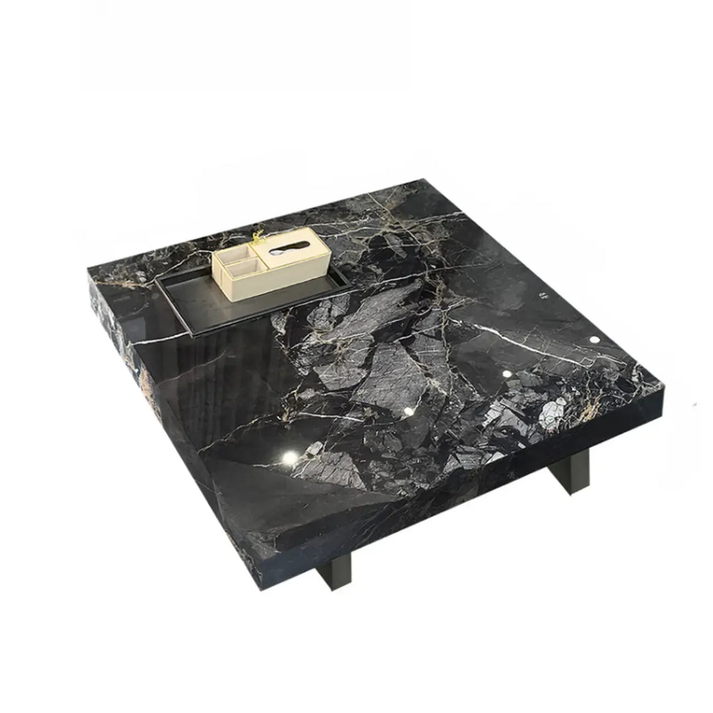 Modern Grey Square Coffee Table with Stainless Steel Base