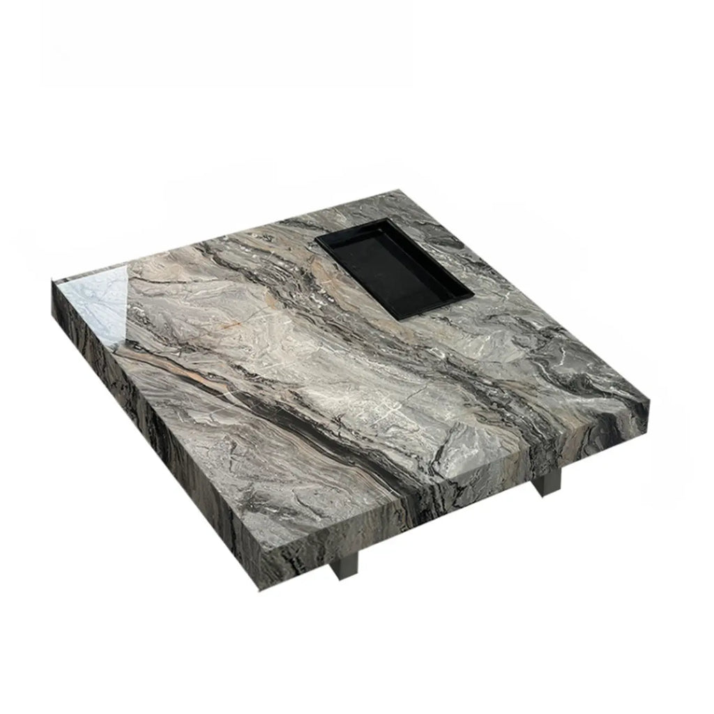 Modern Grey Square Coffee Table with Stainless Steel Base