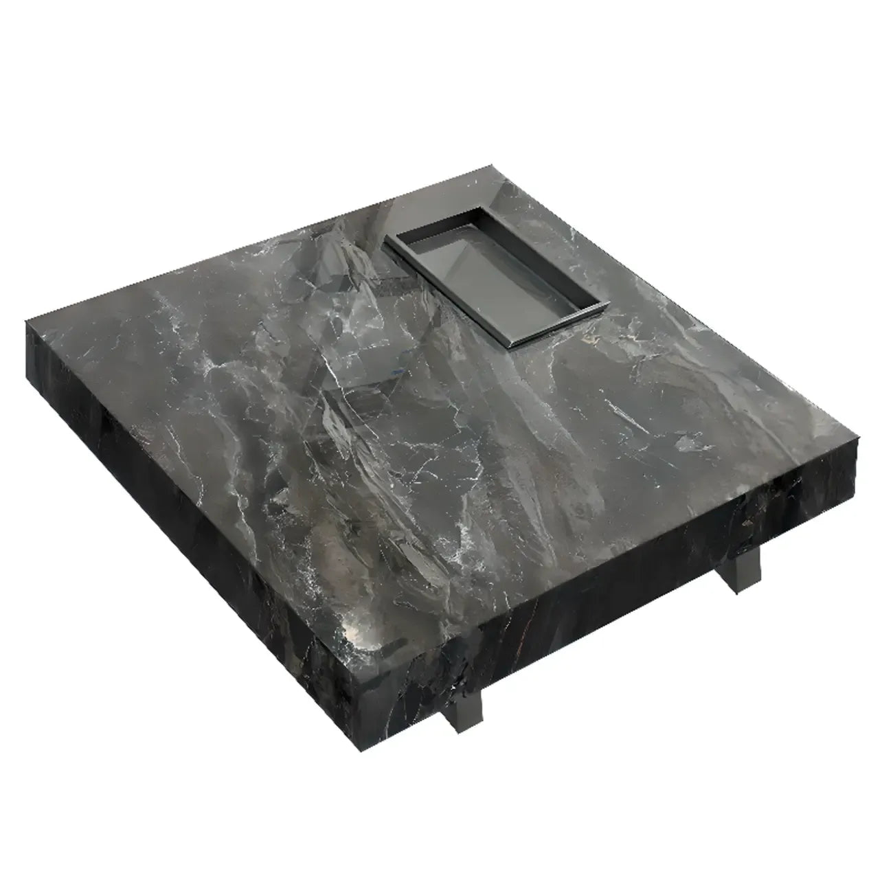 Modern Grey Square Coffee Table with Stainless Steel Base