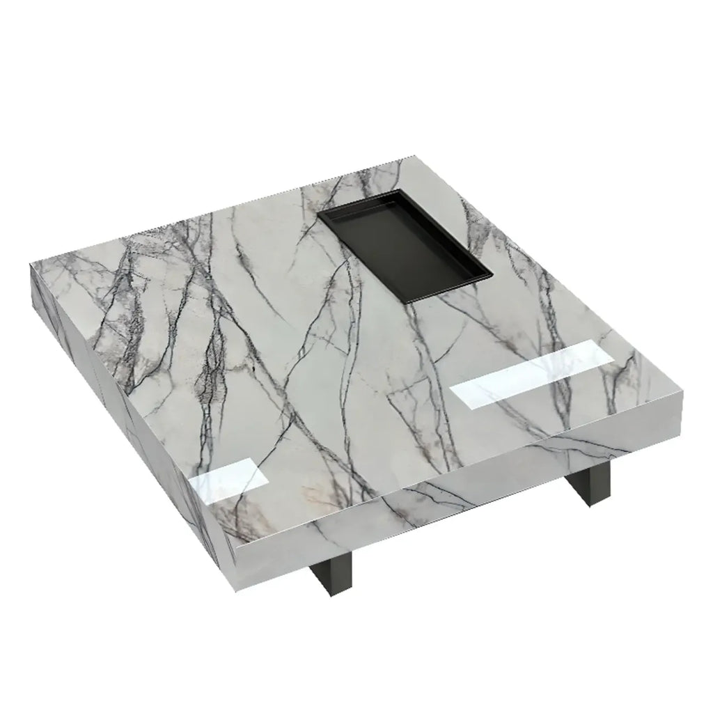 Modern Grey Square Coffee Table with Stainless Steel Base